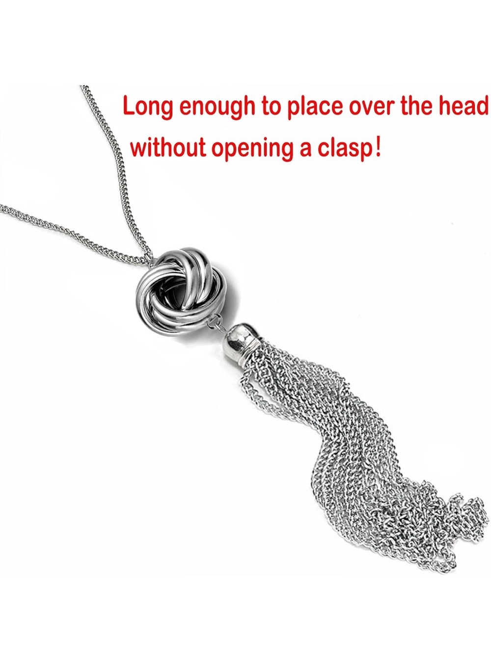 Anthropologie Silver Knot Tassel Pendant Necklace - Picture 2 of 4